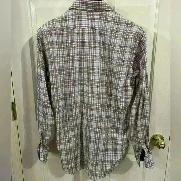 Thomas Dean Men’s Medium Button Down Flip Cuff Long Sleeve Plaid Shirt - Picture 2 of 7